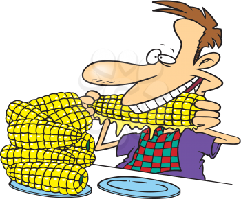 Royalty Free Clipart Image of a Man Eating Corn