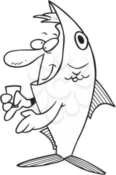Royalty Free Clipart Image of a Man in a Fish Costume