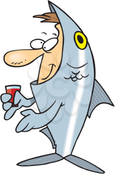 Royalty Free Clipart Image of a Man in a Fish Costume