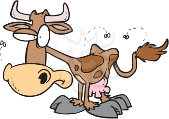 Royalty Free Clipart Image of a Cow and Flies