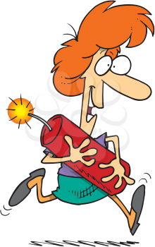 Royalty Free Clipart Image of a Woman Running With a Firecracker