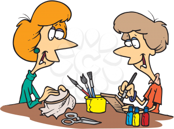 Royalty Free Clipart Image of Two Women Doing Crafts