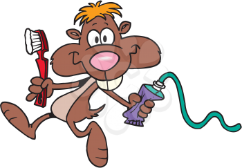 Royalty Free Clipart Image of a Gopher With a Toothbrush