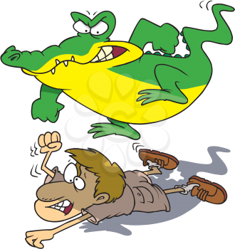 Royalty Free Clipart Image of a Crocodile Jumping on a Man