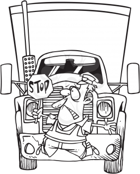 Royalty Free Clipart Image of a Truck Hitting a Crossing Guard