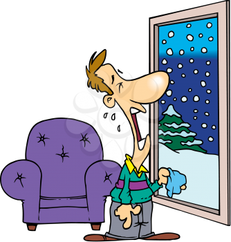 Royalty Free Clipart Image of a Man Crying Looking at Snow