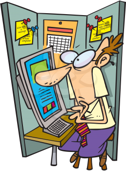Royalty Free Clipart Image of a Man in an Office Cubicle