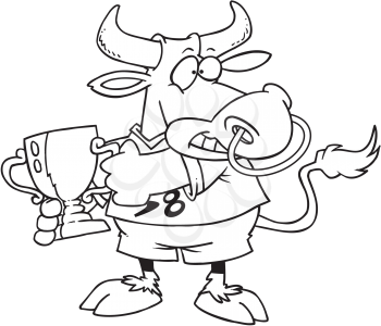 Royalty Free Clipart Image of a Bull Holding a Winner's Cup