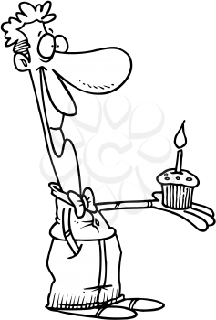 Royalty Free Clipart Image of a Man With a Birthday Cupcake