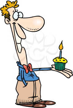 Royalty Free Clipart Image of a Man With a Birthday Cupcake