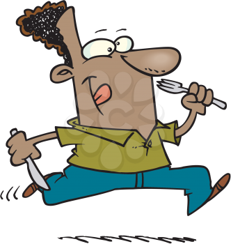 Royalty Free Clipart Image of a Man Running With Utensils