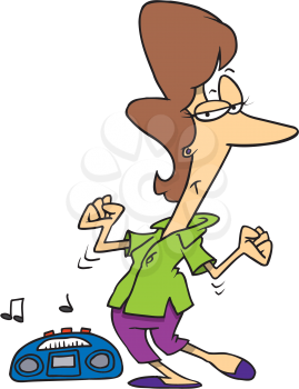 Royalty Free Clipart Image of a Woman Listening to the Radio and Dancing