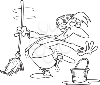 Royalty Free Clipart Image of a Dancing Cleaning Woman