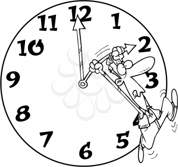 Royalty Free Clipart Image of a Man Holding the Arm of a Clock