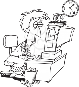 Royalty Free Clipart Image of a Tired Woman at a Computer