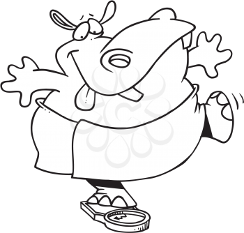 Royalty Free Clipart Image of a Hippo on a Bathroom Scale