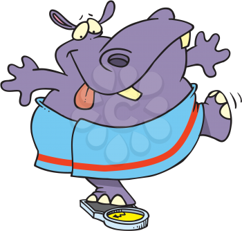 Royalty Free Clipart Image of a Hippo on a Bathroom Scale