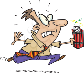 Royalty Free Clipart Image of a Man Running With Dynamite