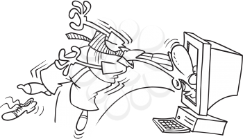 Royalty Free Clipart Image of a Man Being Sucked Into a Computer