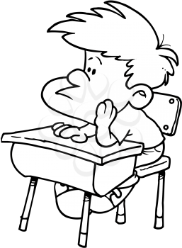 Royalty Free Clipart Image of a Boy in a Desk
