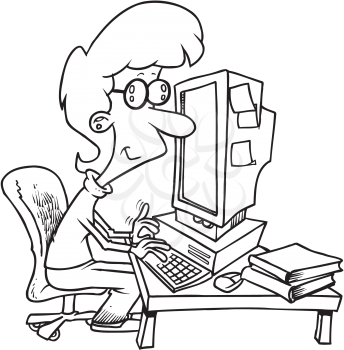 Royalty Free Clipart Image of a Woman at a Computer