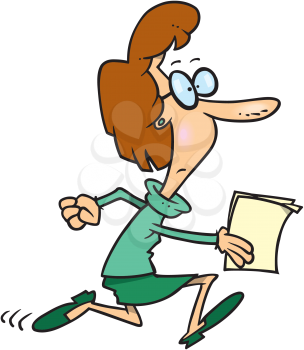 Royalty Free Clipart Image of a Woman Running With Documents in Her Hand