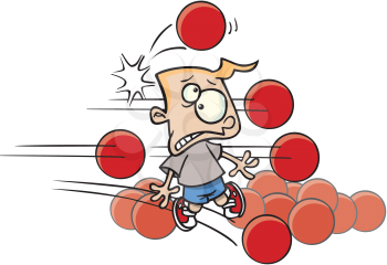 Royalty Free Clipart Image of a Boy Being Hit by Balls