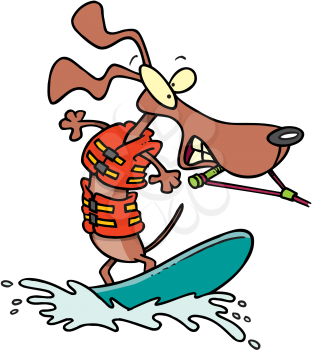 Royalty Free Clipart Image of a Dog on a Waterboard