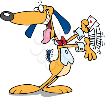 Royalty Free Clipart Image of a Dog Doing Card Tricks