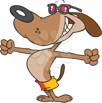Royalty Free Clipart Image of a Dog in a Swimsuit