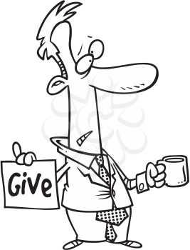 Royalty Free Clipart Image of a Man Looking for Donations