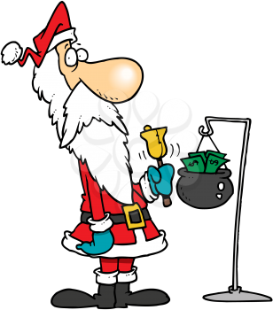 Royalty Free Clipart Image of a Santa Beside a Charity Kettle