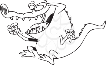 Royalty Free Clipart Image of a Gator Eating a Doughnut