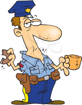 Royalty Free Clipart Image of a Cop on Coffee Break