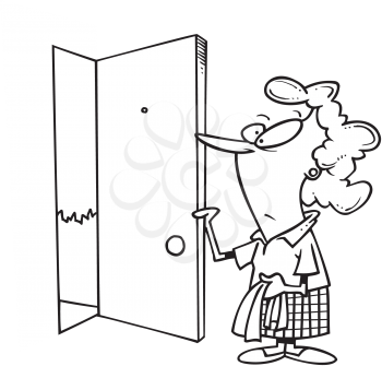 Royalty Free Clipart Image of a Woman Opening a Door