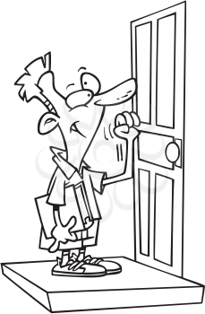 Royalty Free Clipart Image of a Man Knocking on a Door