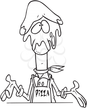 Royalty Free Clipart Image of a Man With Pizza Dough on His Head