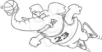 Royalty Free Clipart Image of an Elephant Playing Basketball