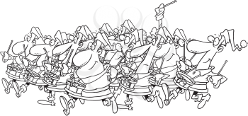 Royalty Free Clipart Image of Drummers in Santa Suits