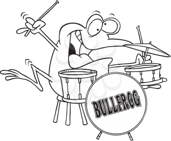 Royalty Free Clipart Image of a Frog Playing Drums