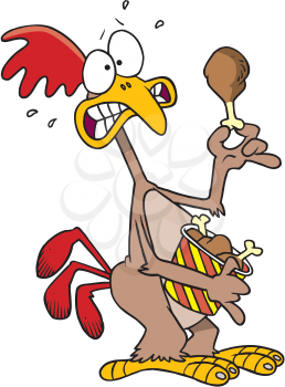 Royalty Free Clipart Image of a Chicken Holding a Drumstick