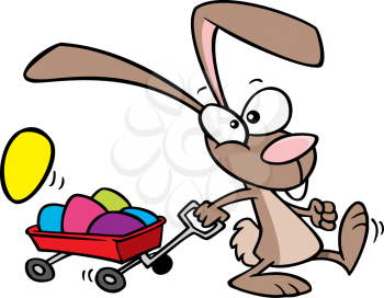 Royalty Free Clipart Image of an
Easter Rabbit Pulling a Wagon Full of Eggs