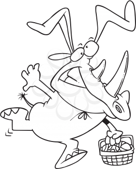 Royalty Free Clipart Image of a Rhino With a Basket of Easter Eggs