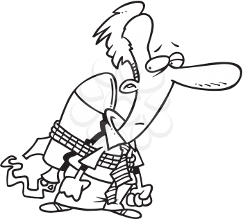 Royalty Free Clipart Image of a Man With a Rocket on His Back