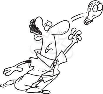 Royalty Free Clipart Image of a Man Trying to Catch a Lightbulb