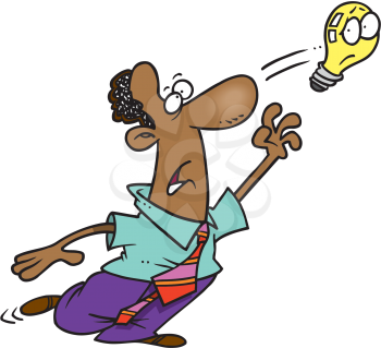 Royalty Free Clipart Image of a Black Man Trying To Catch a Lightbulb