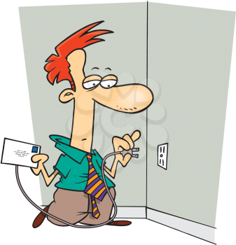 Royalty Free Clipart Image of a Man Plugging in a Letter
