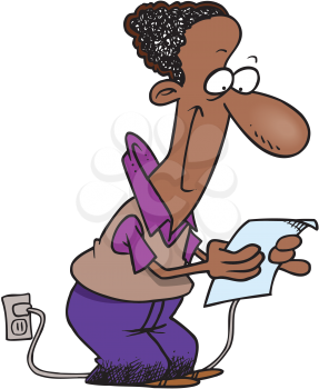 Royalty Free Clipart Image of a Man Reading a Letter That's Plugged in