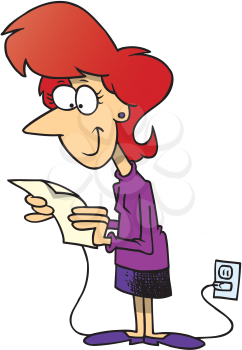 Royalty Free Clipart Image of a Woman Reading a Plugged in Letter