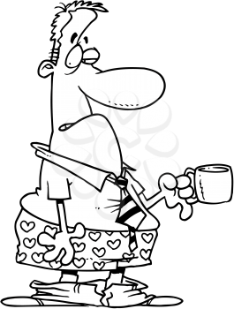 Royalty Free Clipart Image of a Man With a Coffee Cup and No Pants
